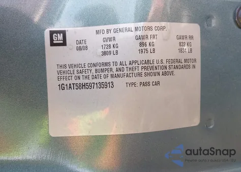 2009 Chevrolet Cobalt Lt z USA, uszkodzony, nr VIN 1G1AT58H597135913